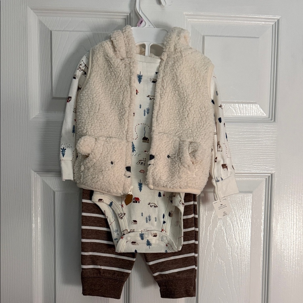 Carter's Cream and Gray Infant Bodysuit (9M)